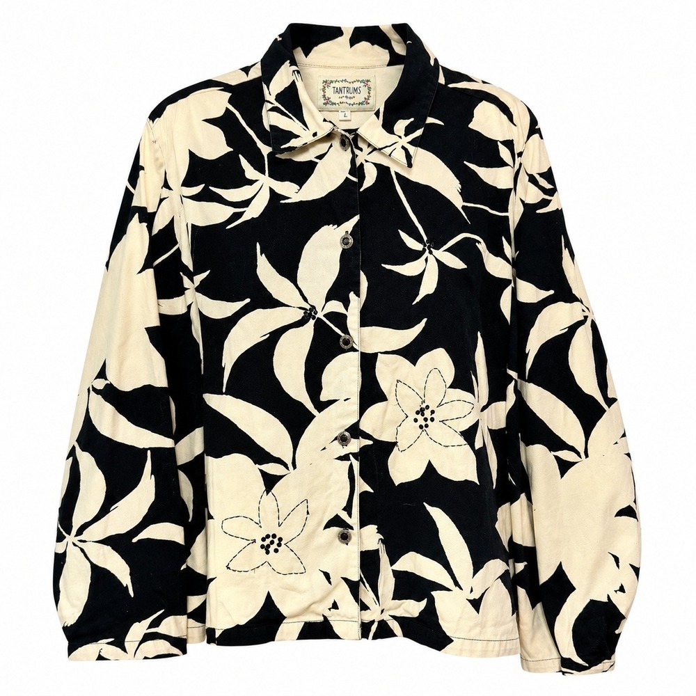Tantrums Coastal Grandma Floral Jacket Women Large Dark Academia Tropical Artsy